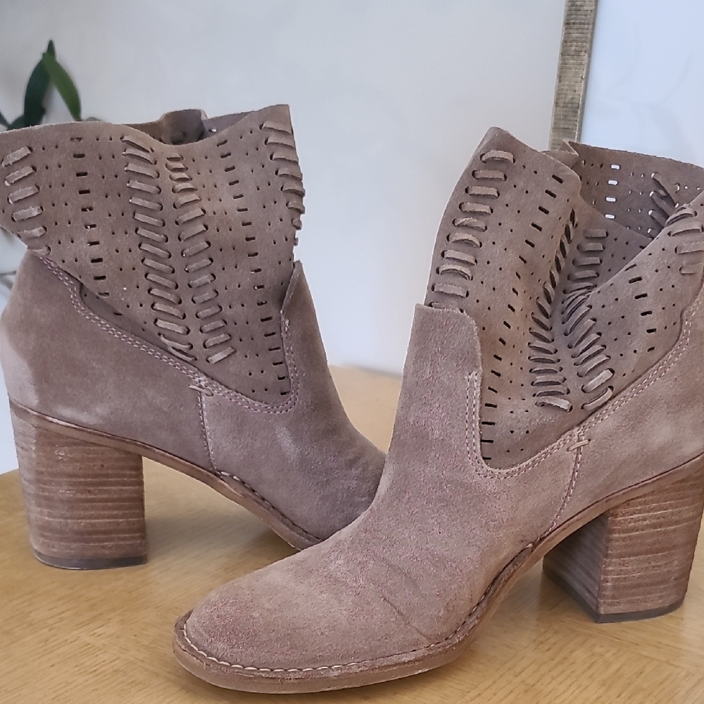 Dolce Vita Dusty Taupe Suede Perforated Ankle Booties